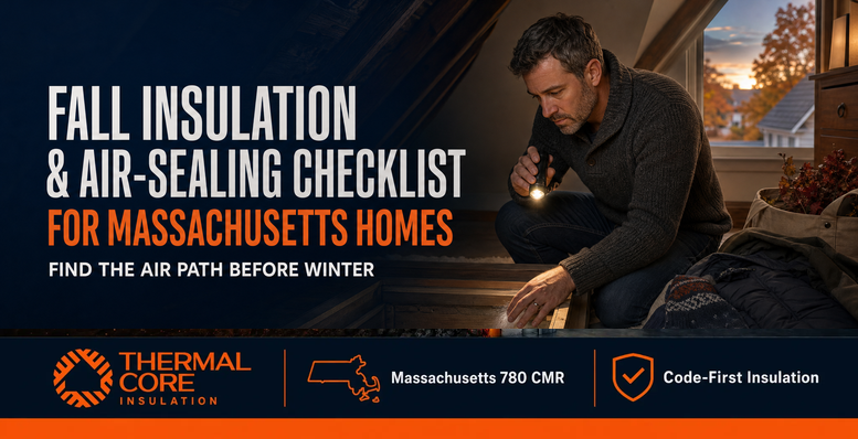 Fall insulation & air-sealing checklist for Massachusetts homes — find the air path before winter, ThermalCore Insulation 780 CMR