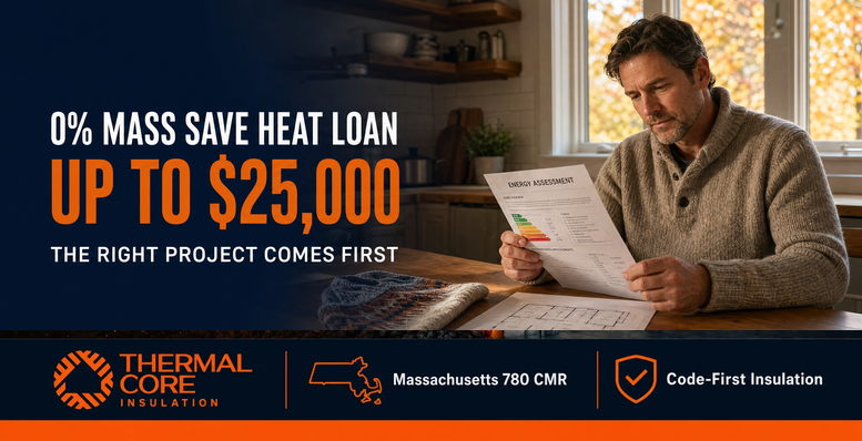 0% Mass Save HEAT Loan up to $25,000 — the right project comes first, ThermalCore Insulation Massachusetts 780 CMR