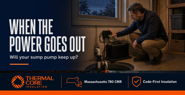 When the power goes out, will your battery-backup sump pump keep up — battery backup check, ThermalCore Insulation Massachusetts 780 CMR
