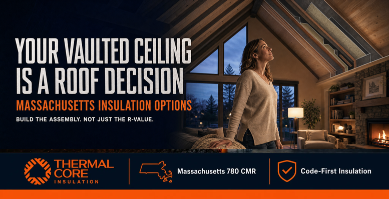 Your vaulted cathedral ceiling is a roof decision — Massachusetts cathedral ceiling insulation options, ThermalCore Insulation 780 CMR