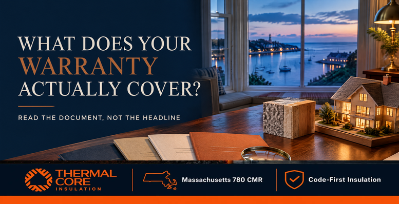 What does your insulation warranty actually cover? ThermalCore Insulation guide for Massachusetts homeowners, 780 CMR code-first insulation.