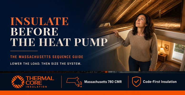 Insulation before the heat pump — Massachusetts sequence guide, lower the load then size the system, ThermalCore Insulation 780 CMR