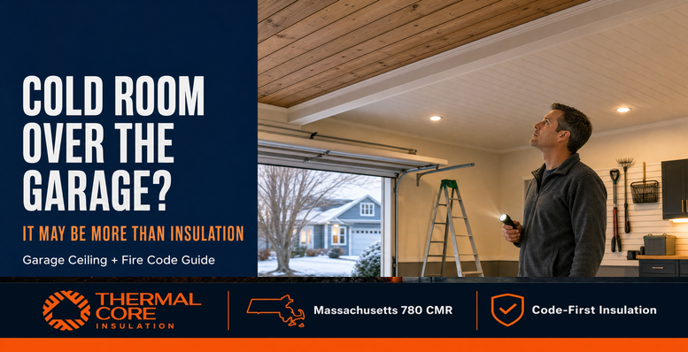 Cold room over the garage — garage ceiling insulation and fire code guide, ThermalCore Insulation Massachusetts 780 CMR