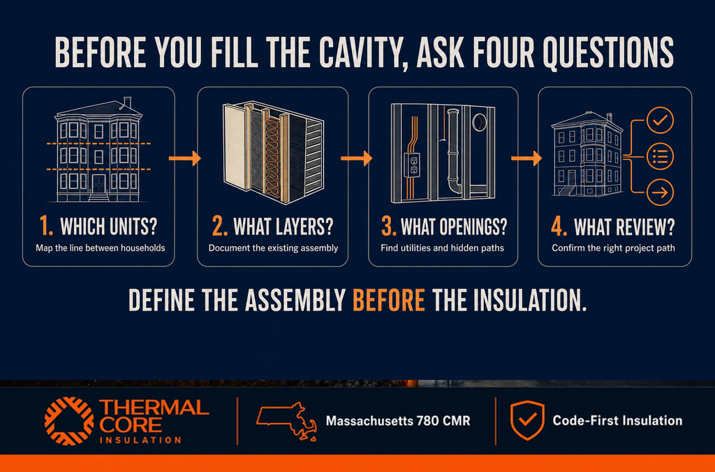 Before you fill a triple-decker cavity, ask which units, what layers, what openings, what review, ThermalCore Insulation Boston