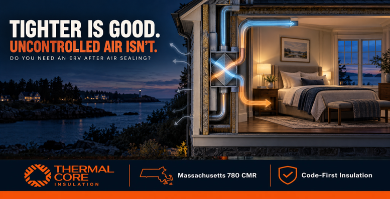 Do i need an erv after air sealing ? Tighter is good, uncontrolled air isn’t. ThermalCore Insulation guide on whether you need an ERV after air sealing a Massachusetts home.
